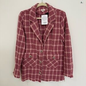 POL Women's Pink Houndstooth Blazer Women’s Size Medium NWT
